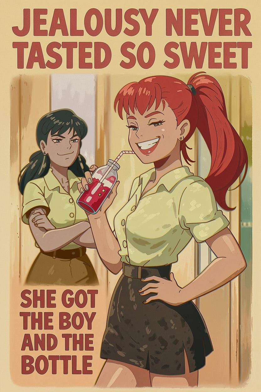 Confident Red-Haired Woman in Anime Style