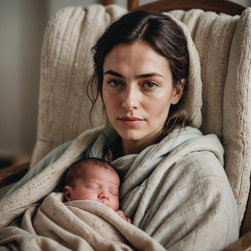 Serene Mother and Newborn Portrait in Natural Light