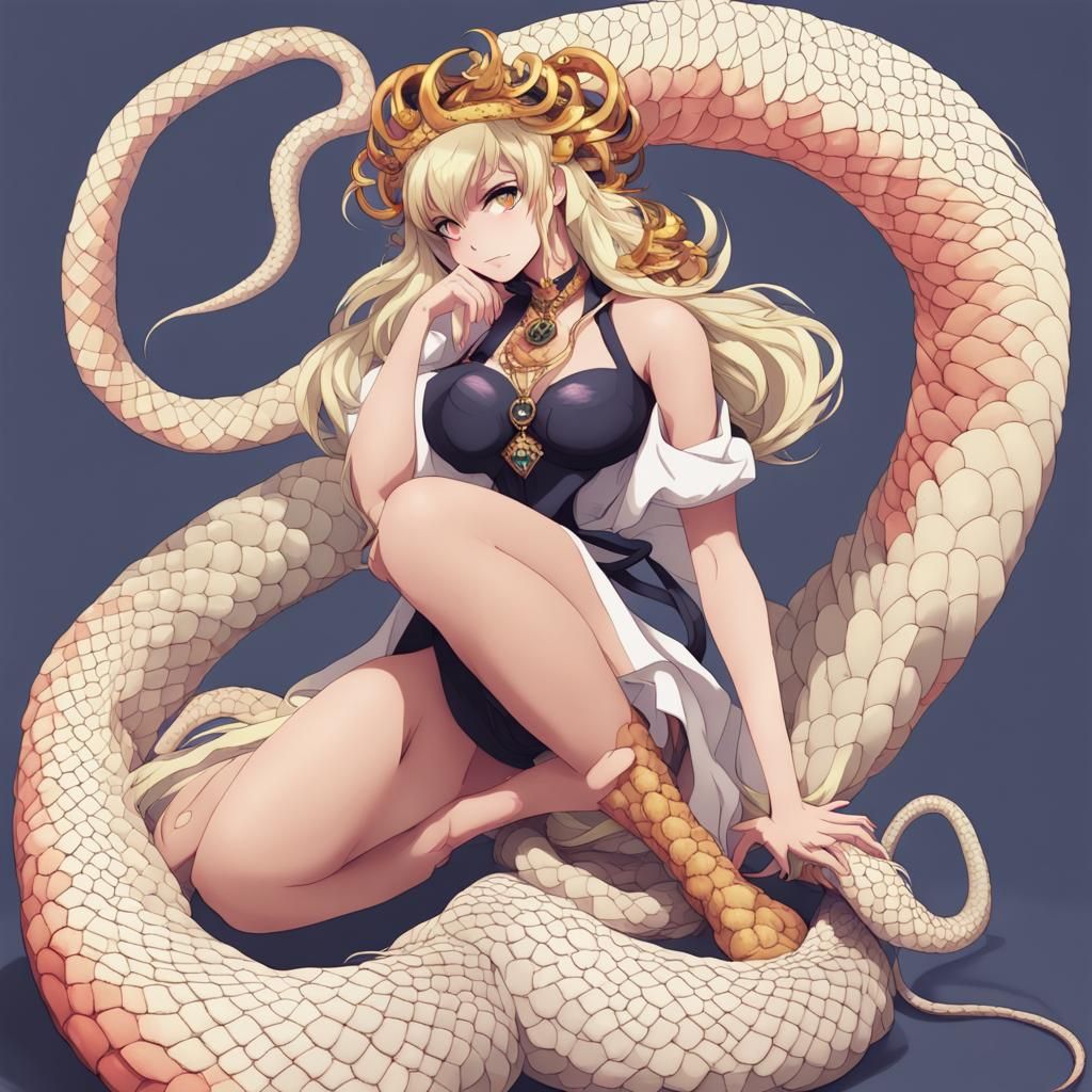 Serpent Anime Girl with Snake Crown
