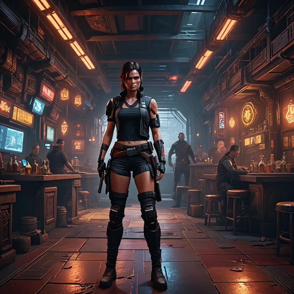 Sith Lord Lara Croft in Cyberpunk Art