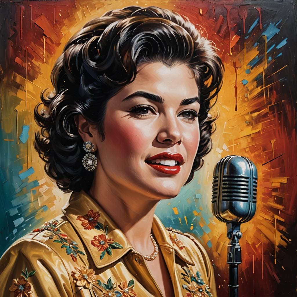 Youthful Patsy Cline Portrait in Oil Painting Style