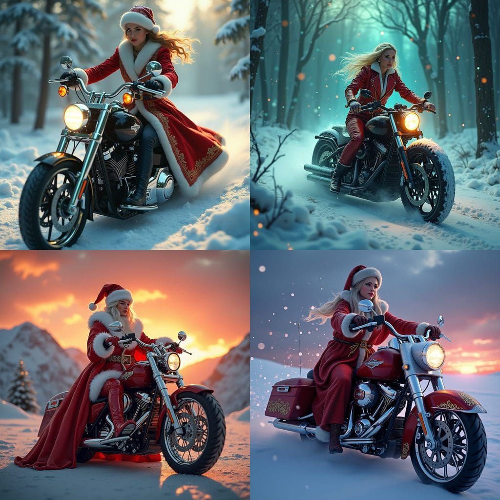 Sleek Lady Santa Cruises the Highway on a Harley Davidson Ro...