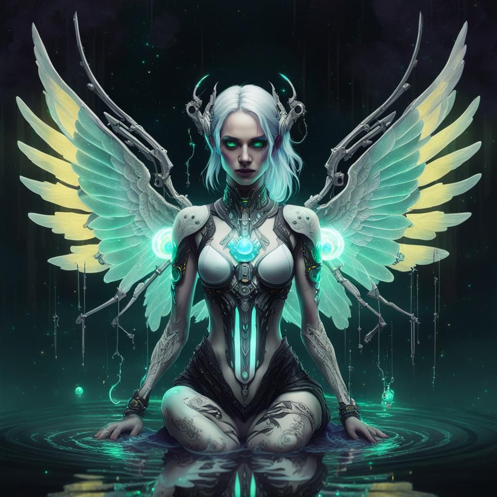 Girl Cyborg Angel Portrait in Gothic Art Style