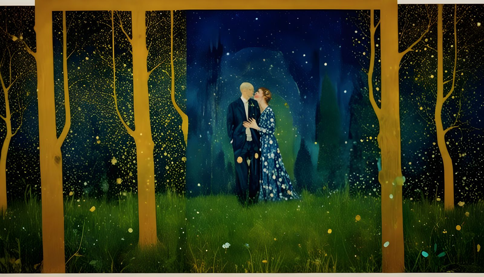 Gustav Klimt Meets Tamara Lempicka in a Cosmic Cityscape