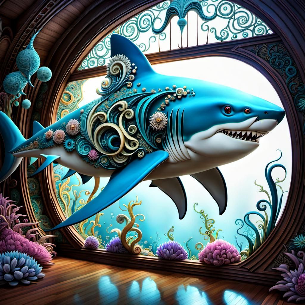 Bioluminescent Shark in Hyperbolic Dreamscape
