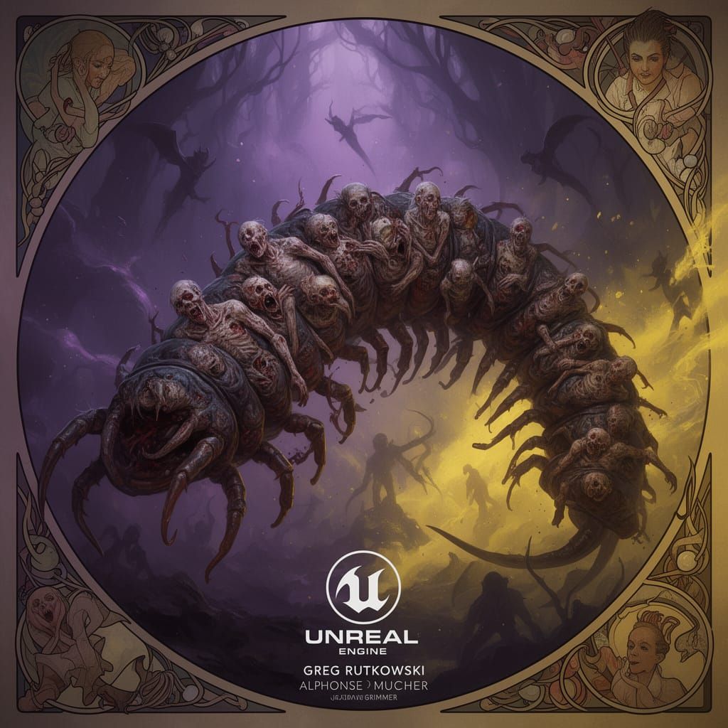 Giant Corpse Centipede Aberration in Dark Fantasy Style