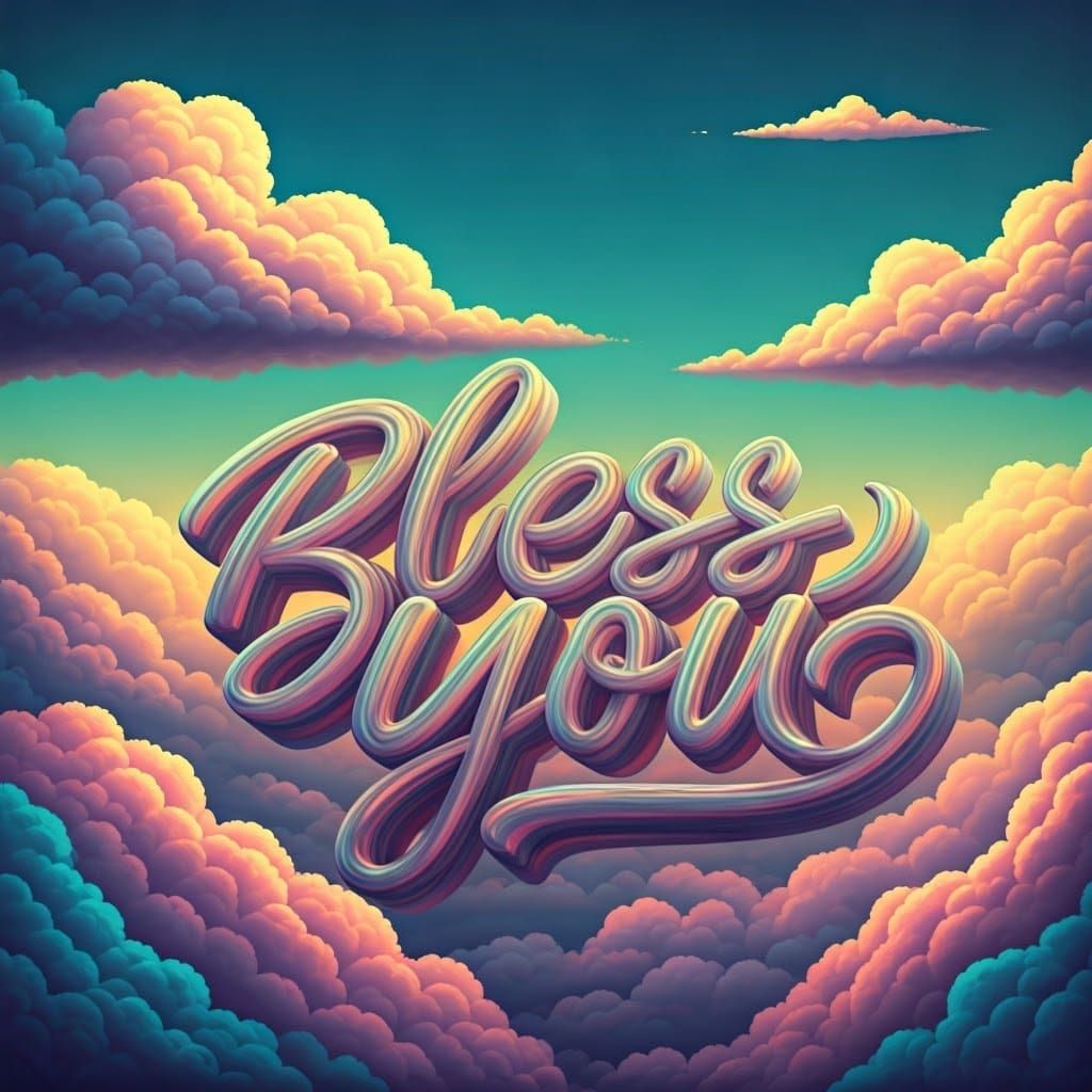 Dreamy, Shimmering Clouds with Whimsical Graffiti in Iridesc...