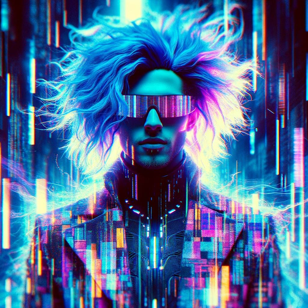 Futuristic Glitch Outfit with Neon Aura