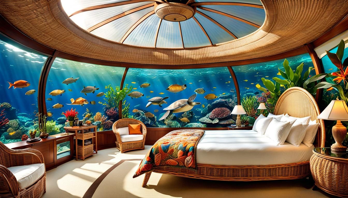 Underwater Bedroom with Exotic Marine Life