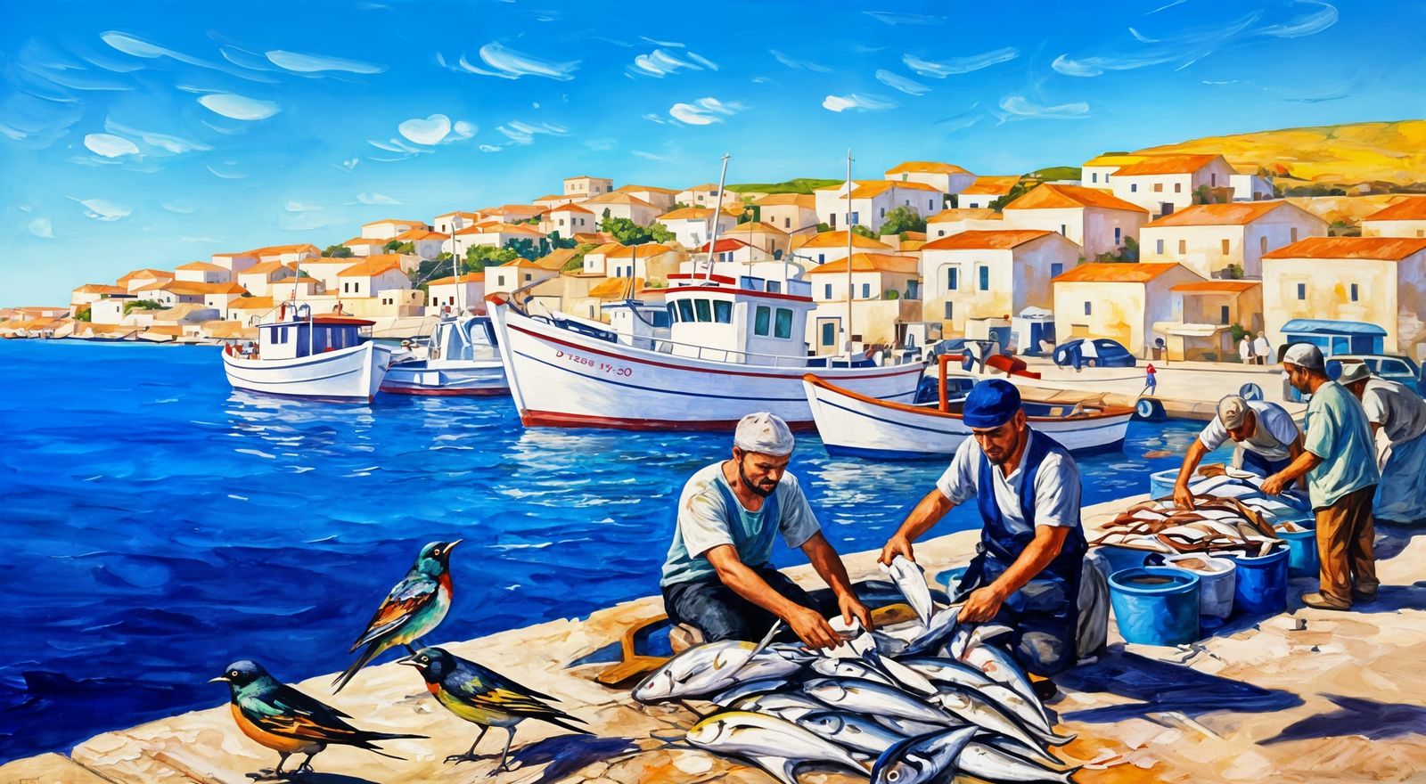 Palestinian Expressionist Oil Painting of Akka Harbor