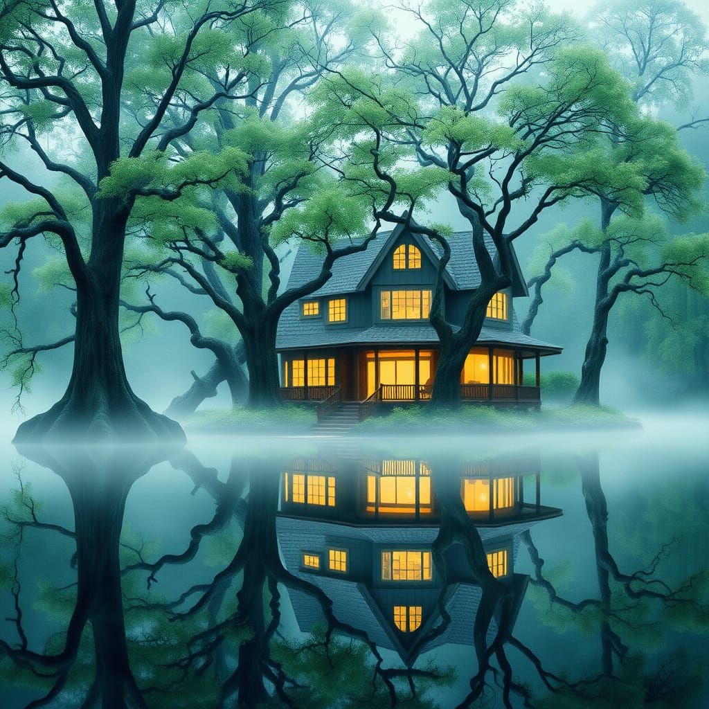 Ethereal Lake House in Mystical Surroundings