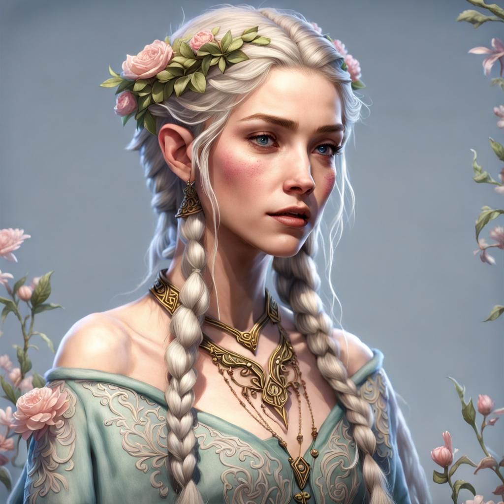 Elf Girl Portrait in Embroidered Dress