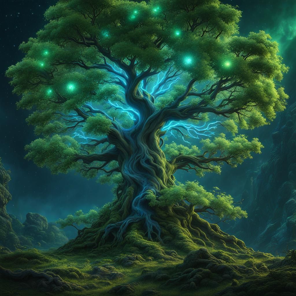Celestial Tree Angel in Cosmic Landscape: Matte Painting
