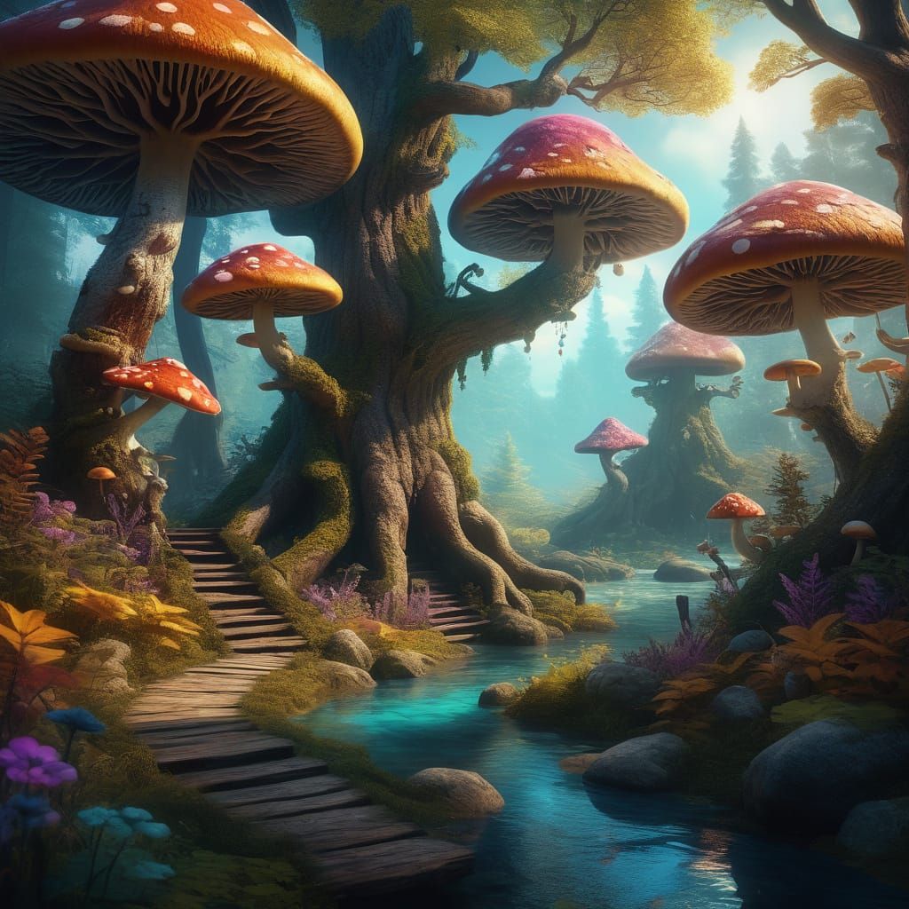 Enchanted Forest Scene in Vibrant Colors