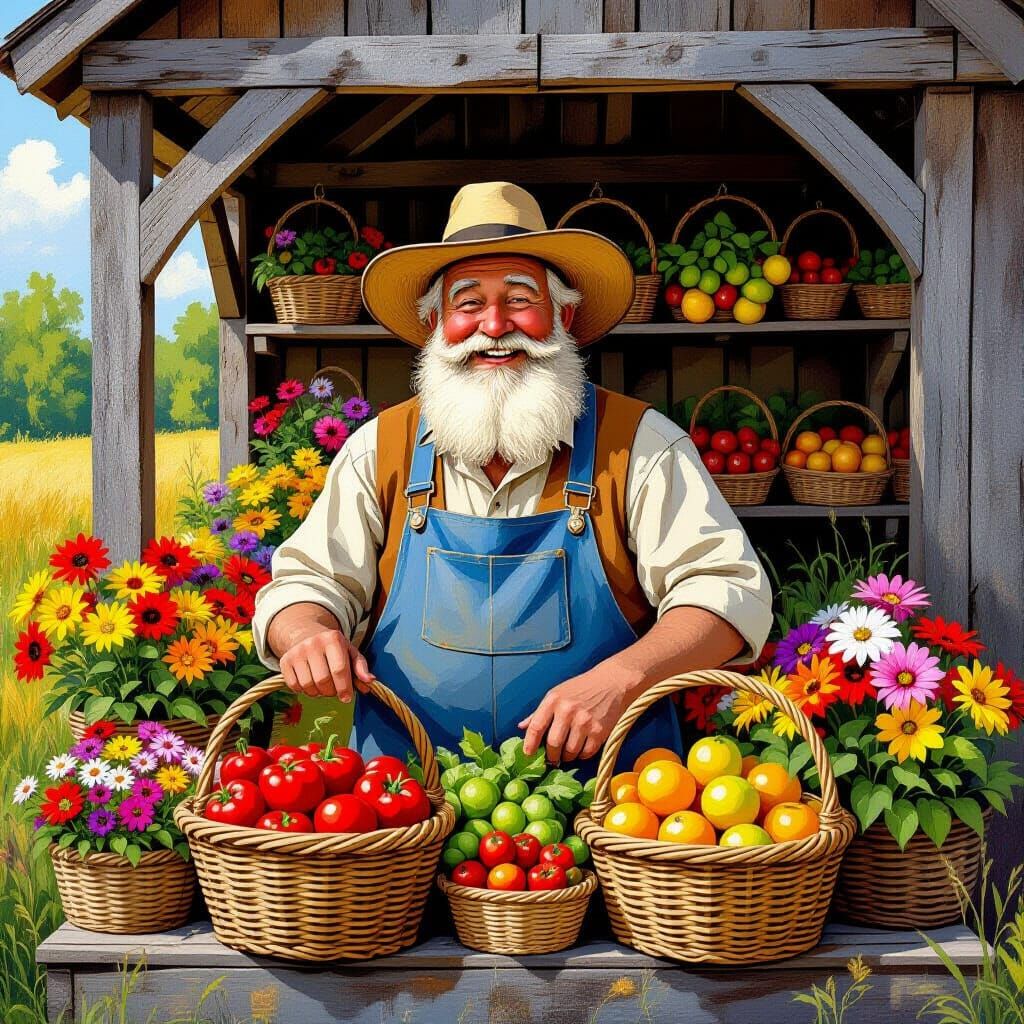 Charming Folk Art Farmstand Scene
