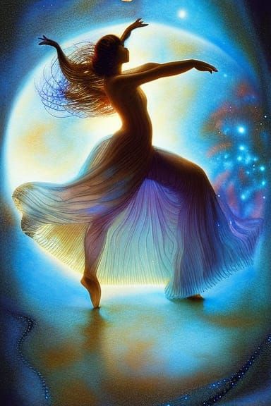 Moonlit Dancers: Deep Color Digital Art Illustration