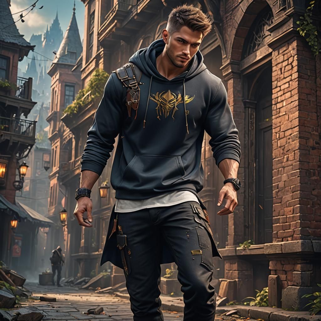 Handsome Male with Six-Pack in Fantasy Art Style