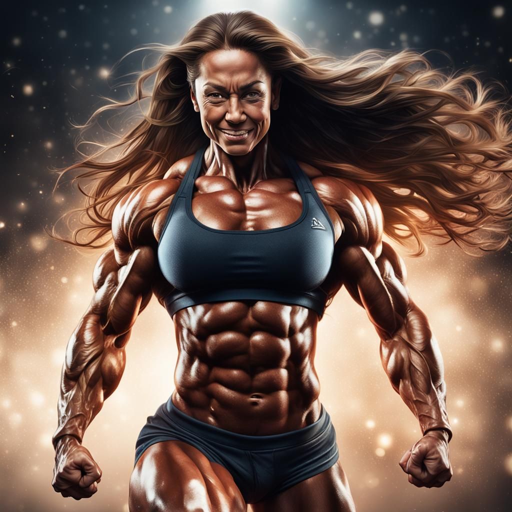 Female Bodybuilder Flexing: Hyper-Realistic Digital Art