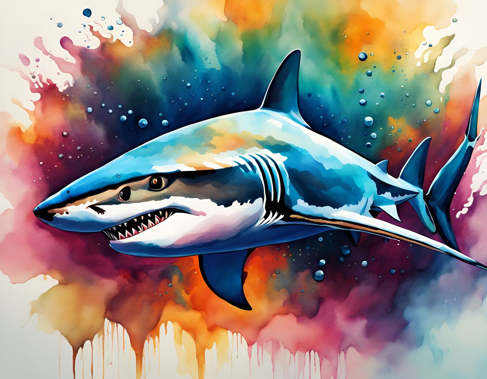 Underwater Shark in Digital Watercolor Style