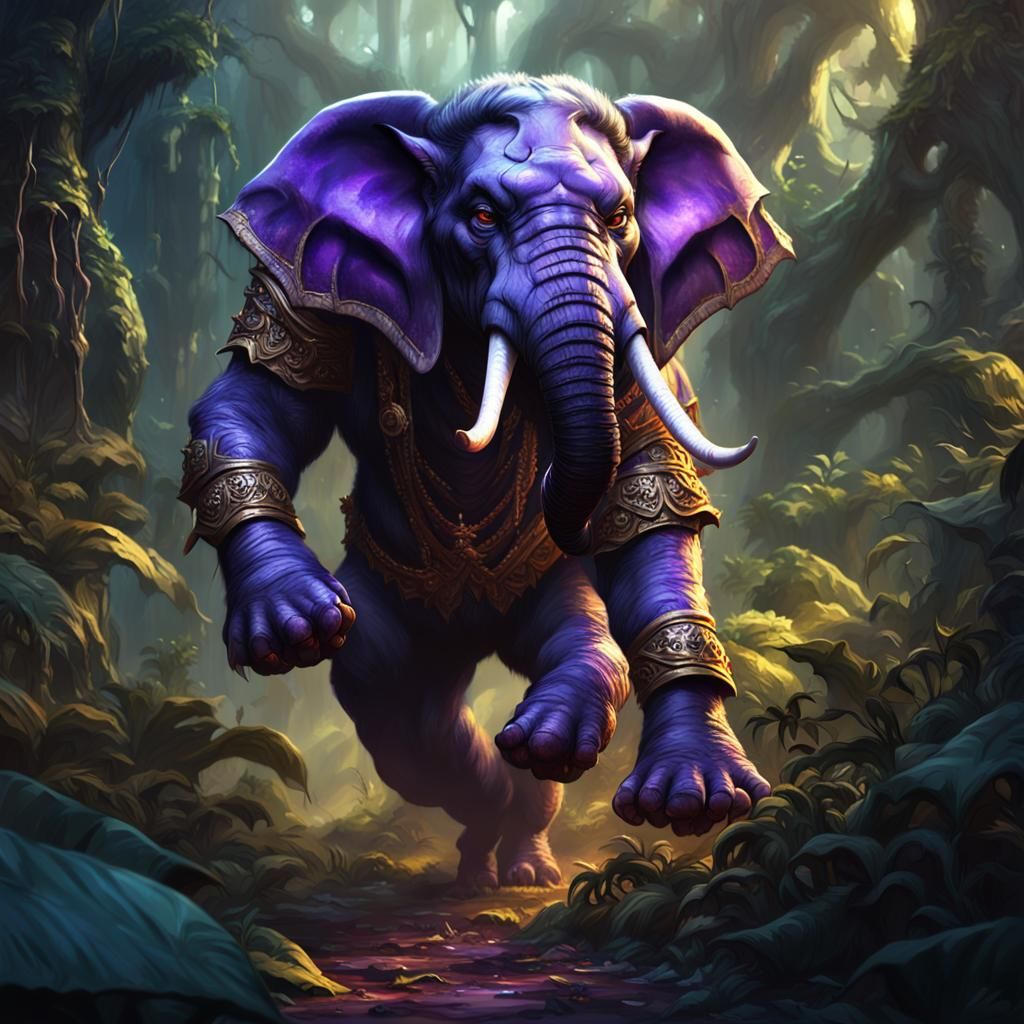 Hybrid Elephant Demon Asura Stomping Through Jungle