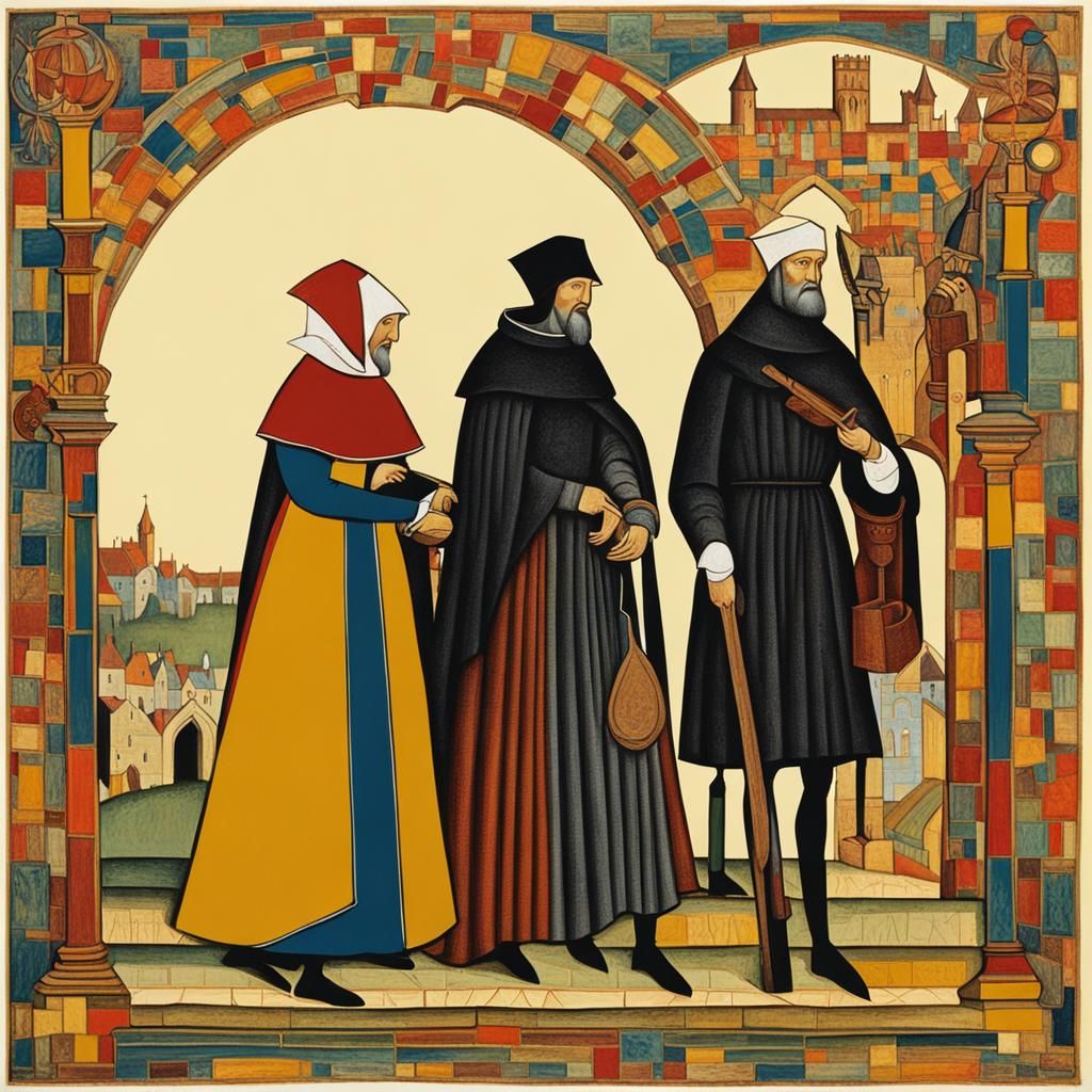 Chaucer's Canterbury Pilgrims in Abstract Art Style