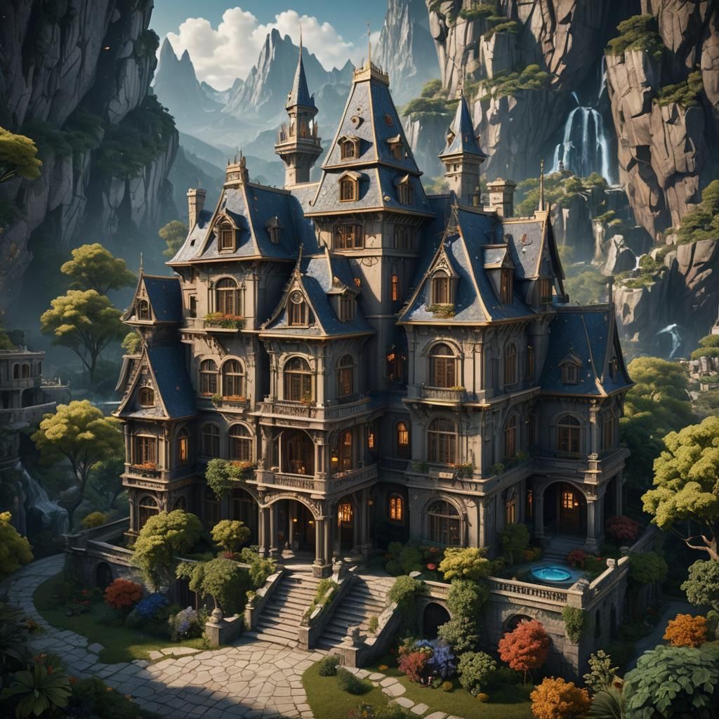 Fantastical Billionaire's House in Matte Painting Style