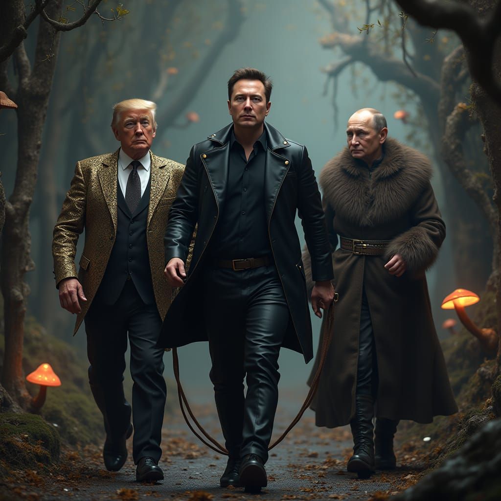 Musk Leads Trump and Putin Through Dark Mystical Forest