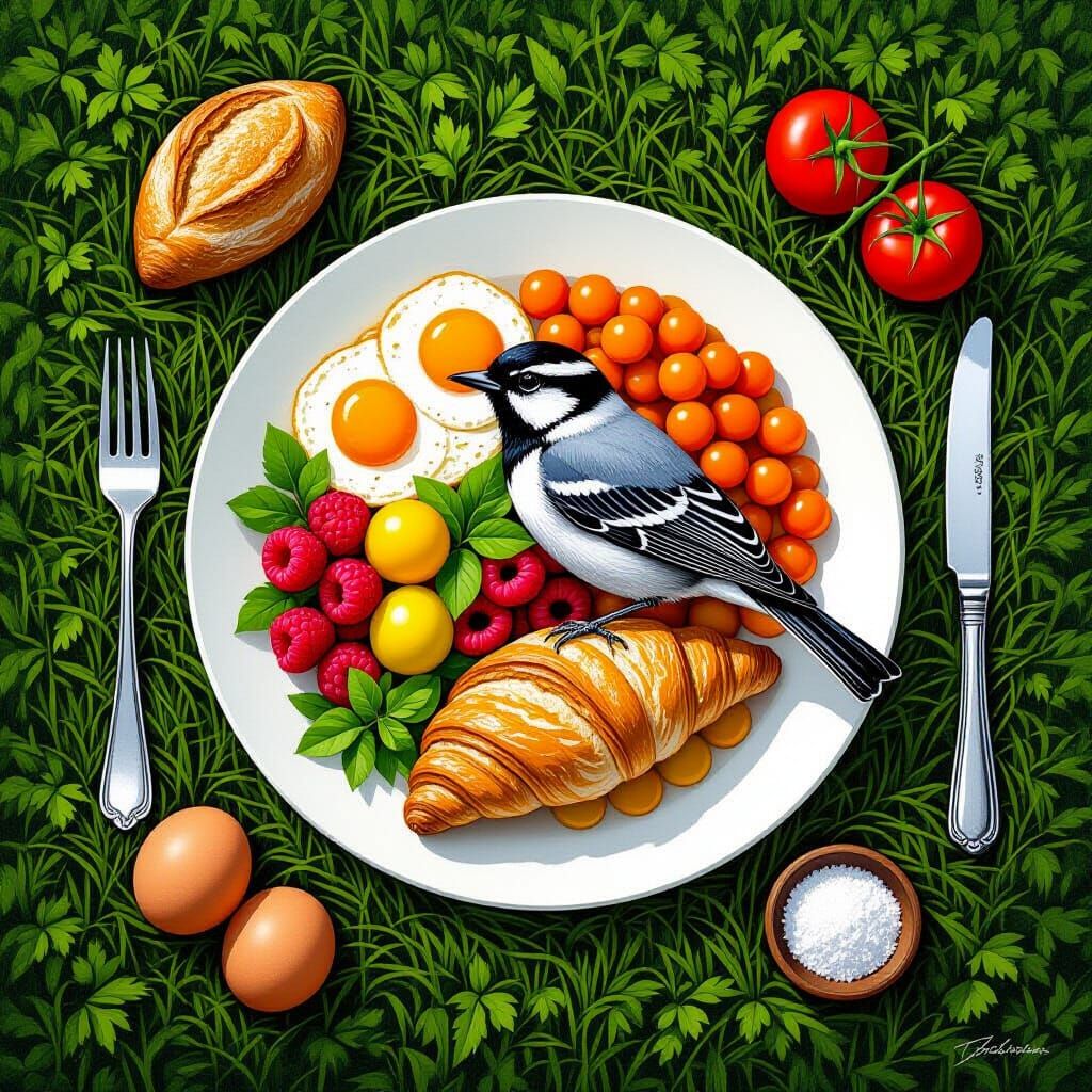 Bird's Eye Food Art: Minimalist Hyperrealistic Composition