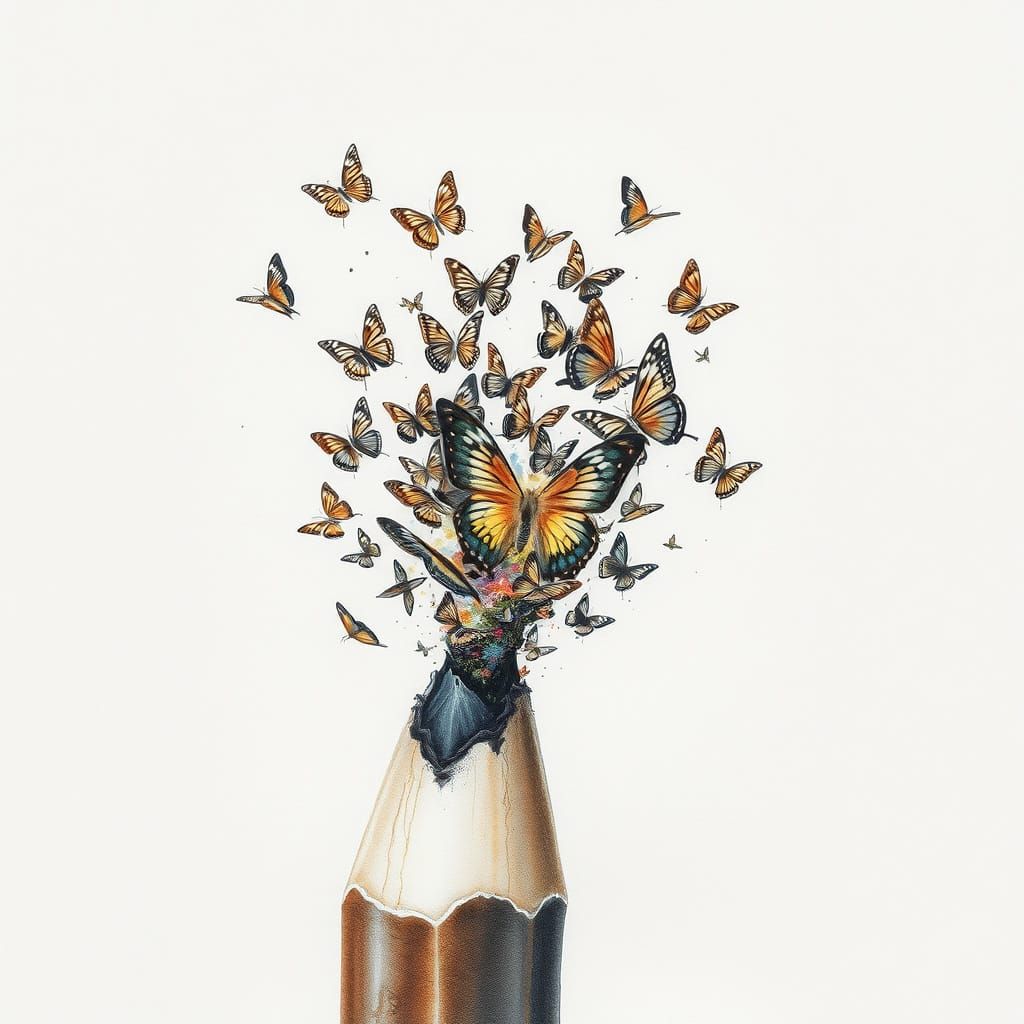 Butterflies Emerge From Pencil Shavings in Surreal Watercolo...