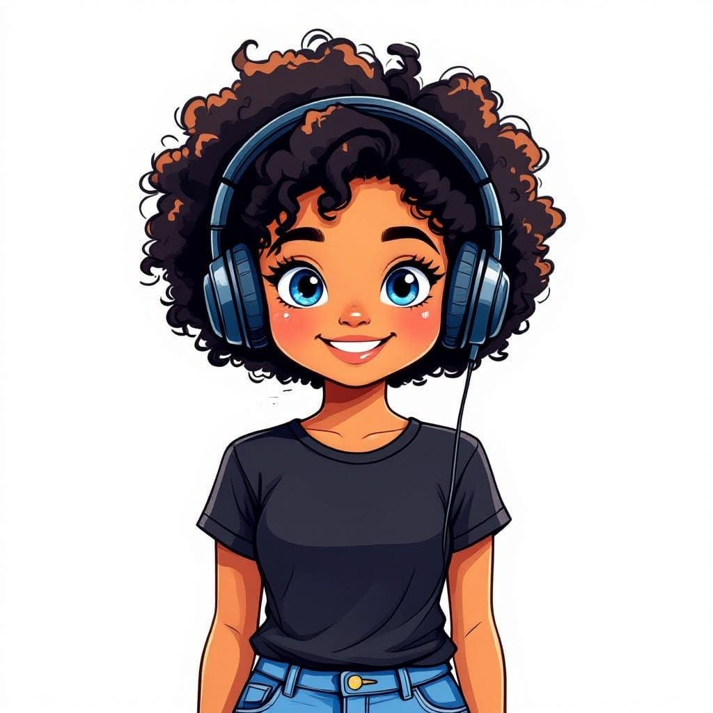 African American Girl in Digital Illustration Style