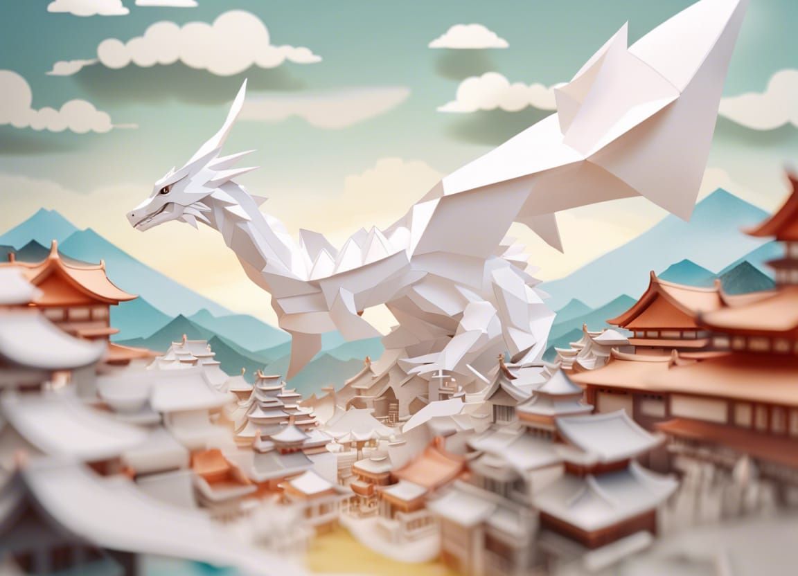Majestic Paper Dragon Soaring Over Konohagakure