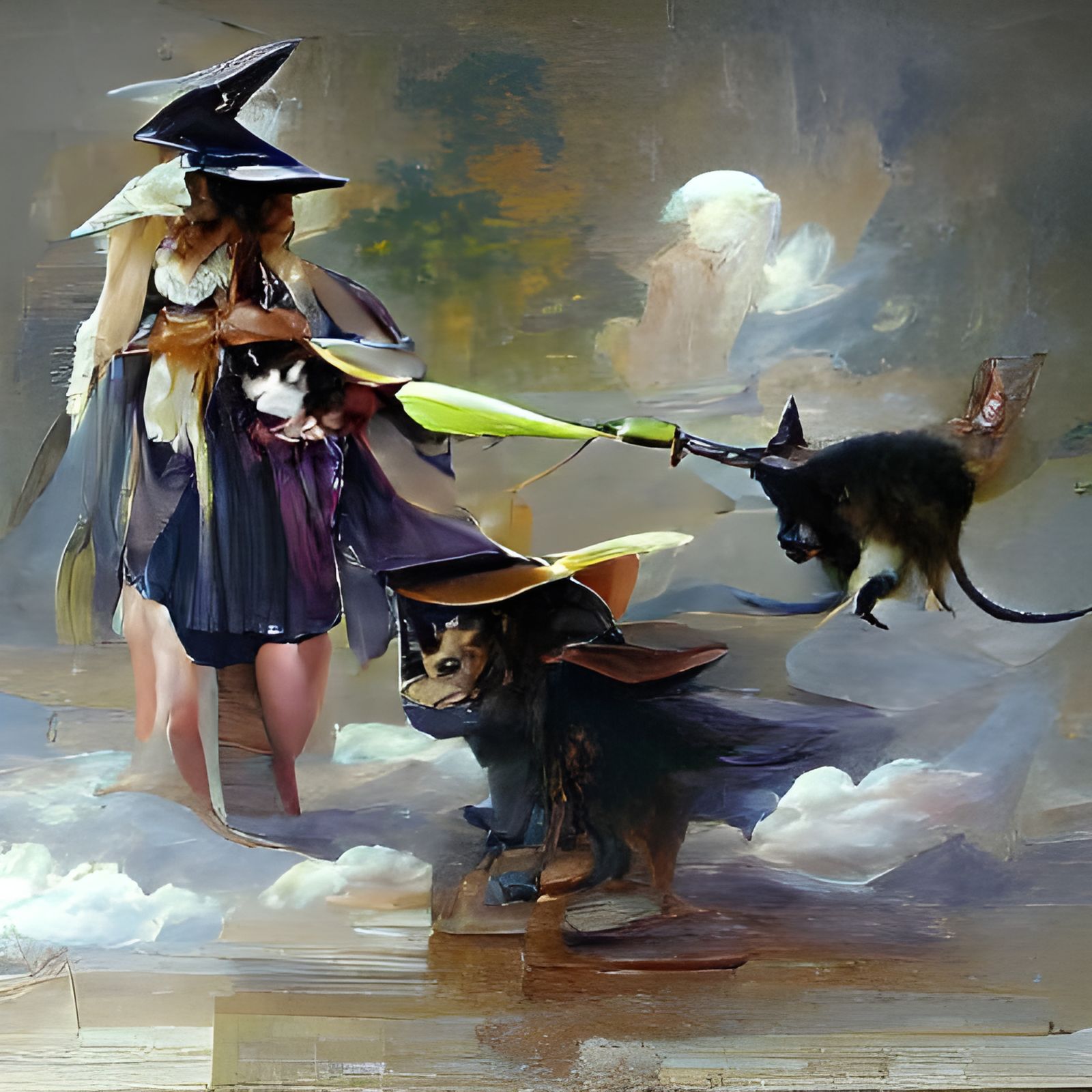 Fantasy Witch and Companion with Owl Staff