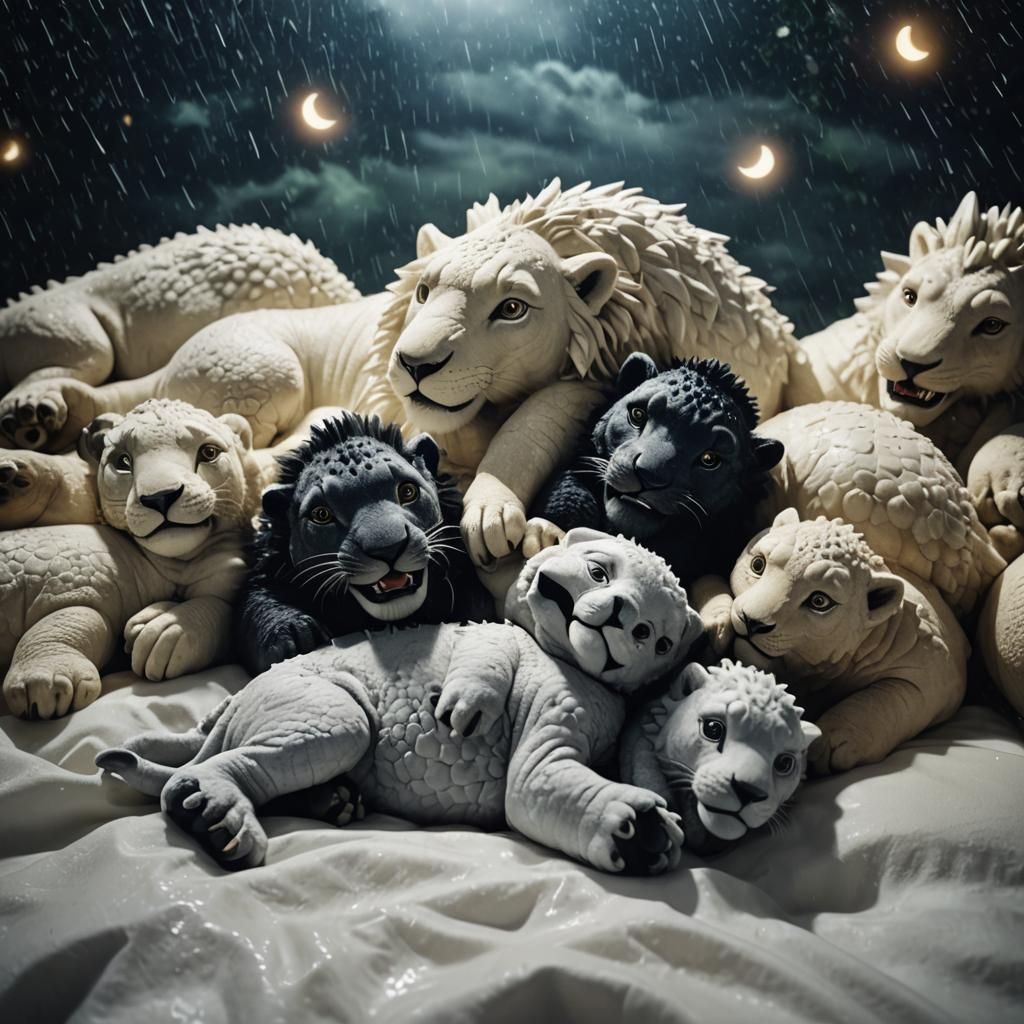 Dreamy Baby Dinosaurs and Panthers Under Aurora Borealis