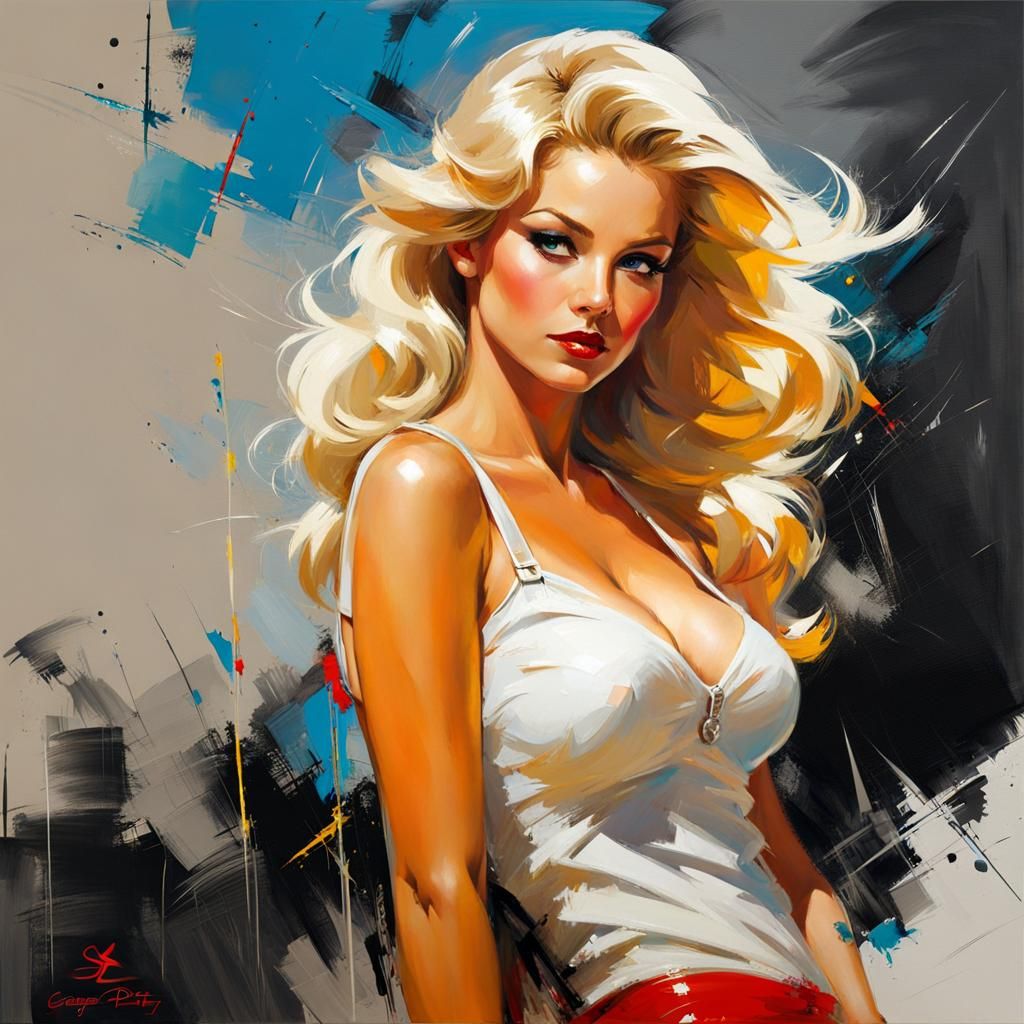 Blonde Goddess in Pin-Up Style with Painterly Effects