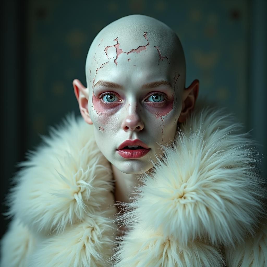 Surreal Woman with Pink Eyes in Dreamlike Style