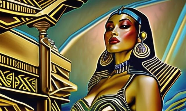 Cleopatra Pinup in Egyptian Throne Room, Gouache Style