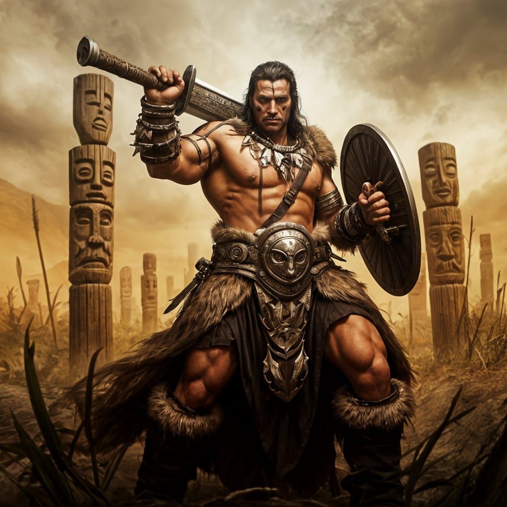 Barbarian Warrior with Sword in Arid Plain