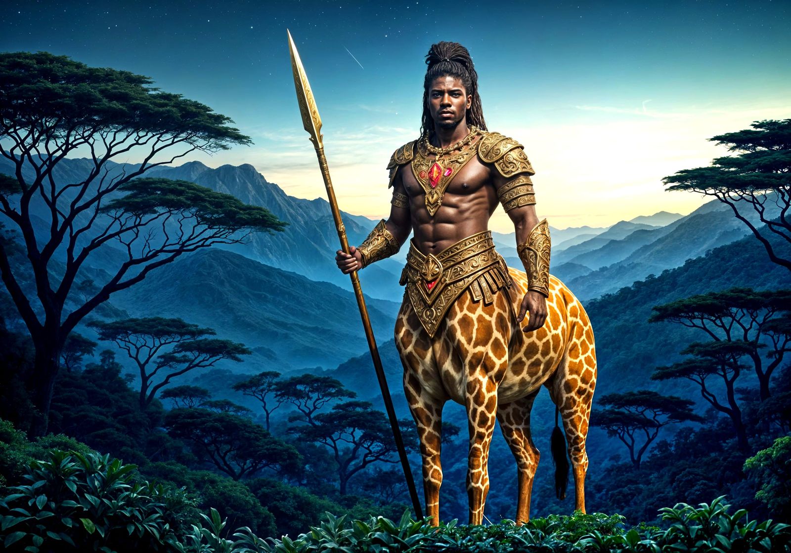 Graceful Giraffe Centaur in African Mountain Forest