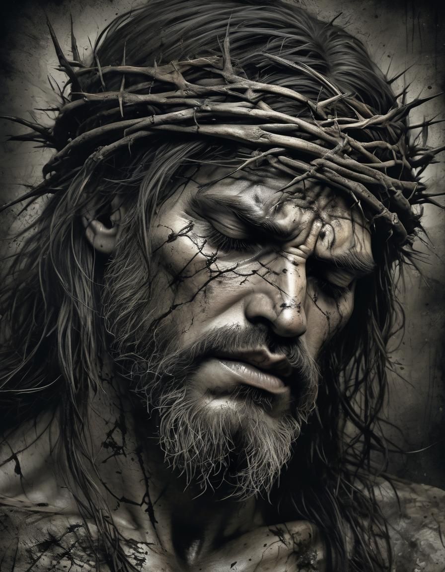 Charcoal Drawing of Christ with Crown of Thorns