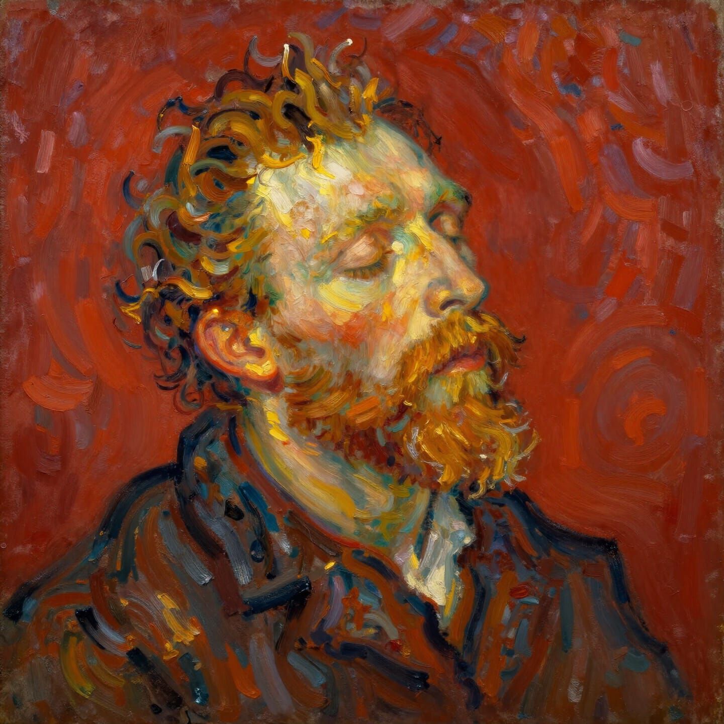 Man in Golden Light, Impasto Oil Painting