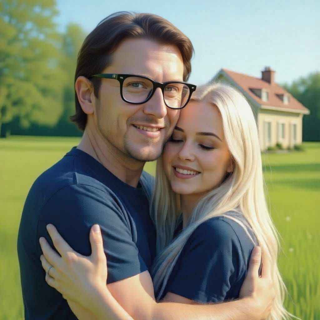 Serene Model with Prismatic Eyes in Vibrant Landscape Oil Pa...