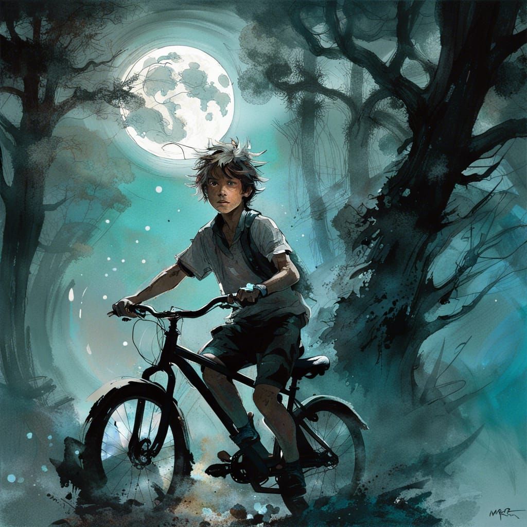 Bioluminescent Forest Ride Under Full Moon