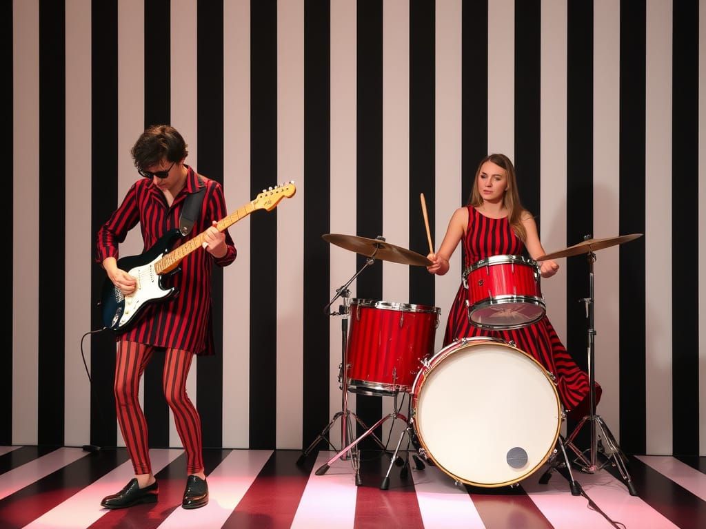 Rock Duo Performs on Striped Stage