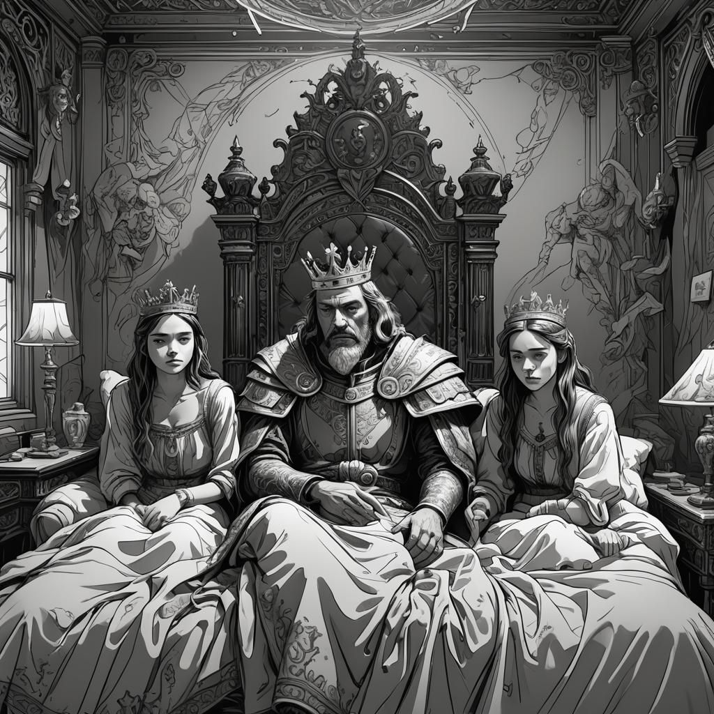 King's Death: A Detailed Black and White Drawing