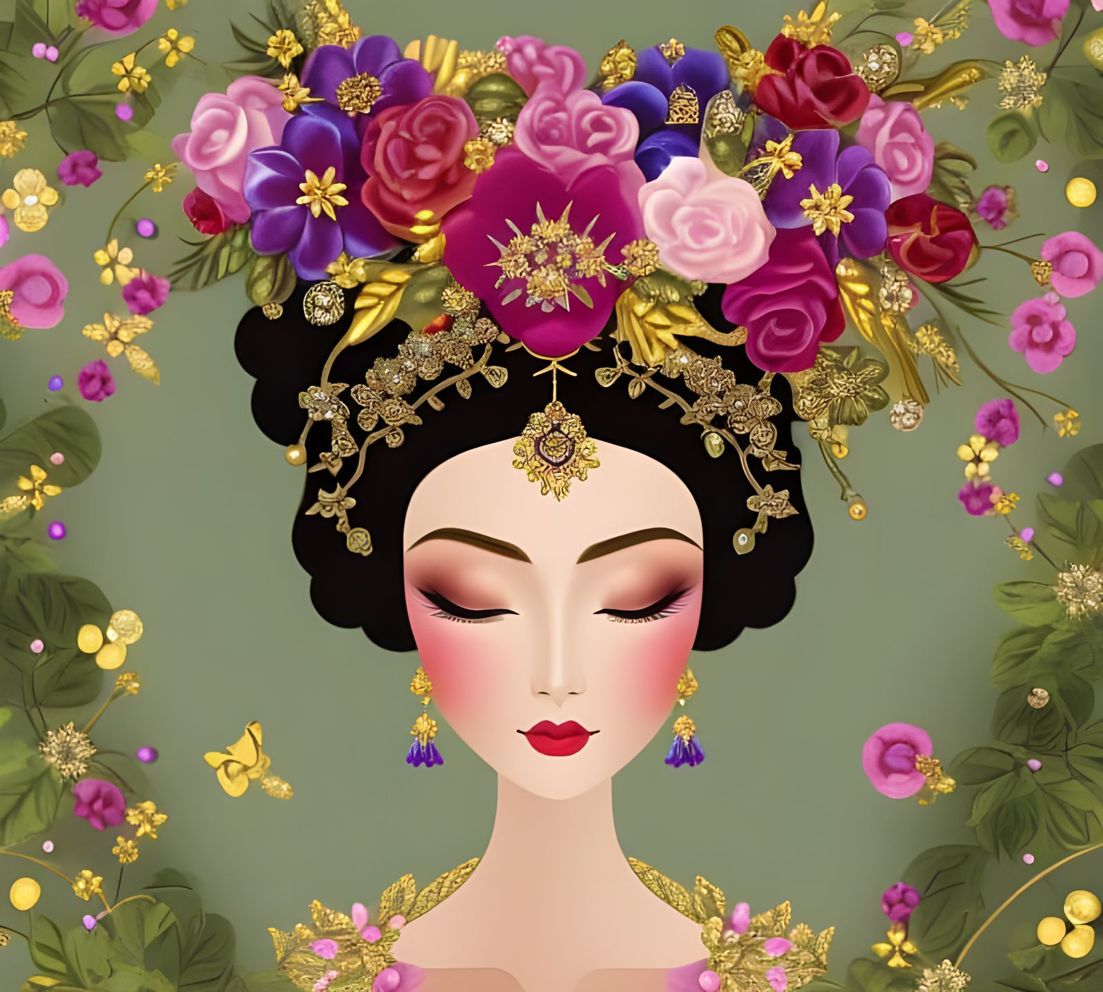Chinese Fairy with Floral Crown Digital Painting