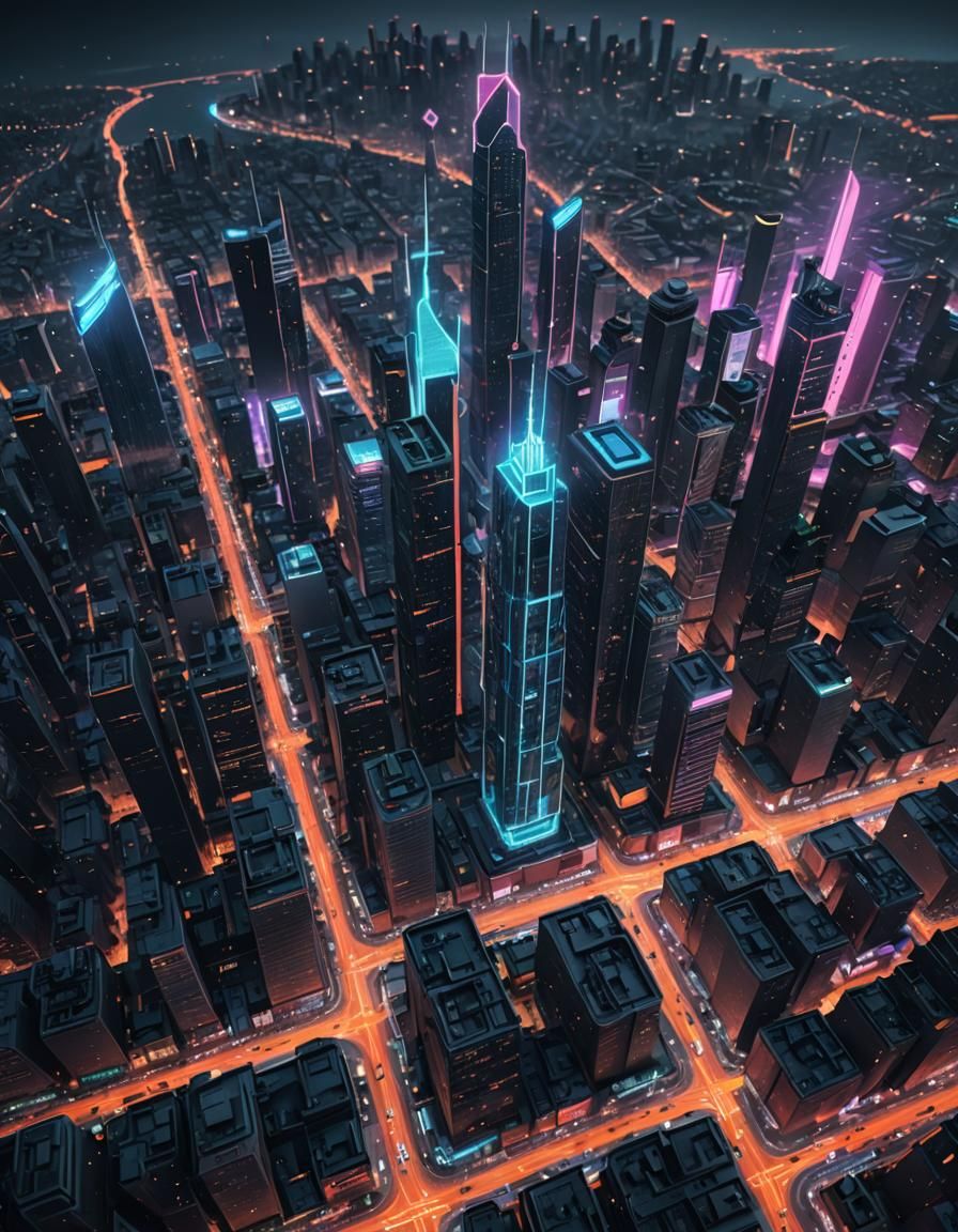 Neon Cityscape from Above in Ultra Detail