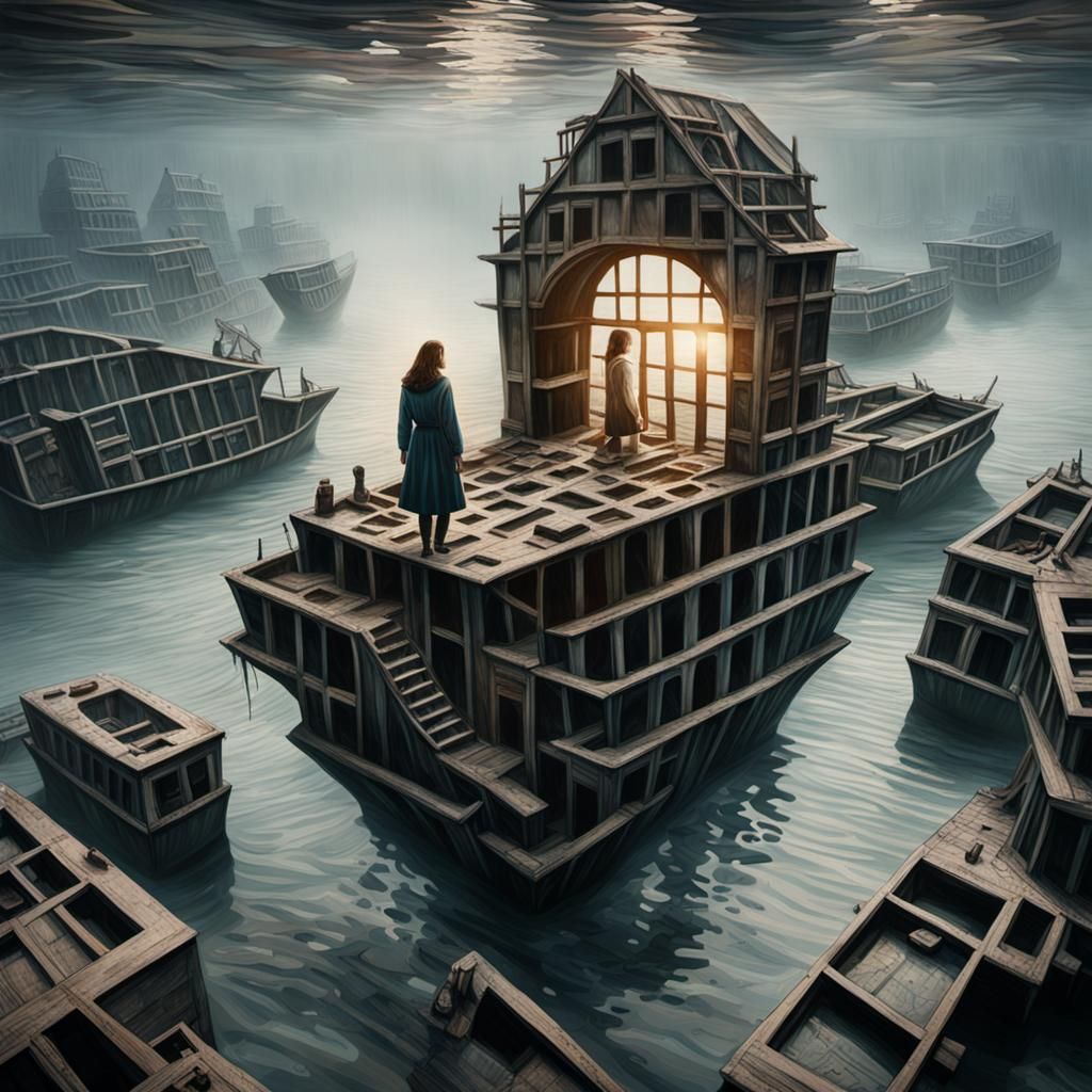 Ominous Underwater Scene in Dark Academic Style