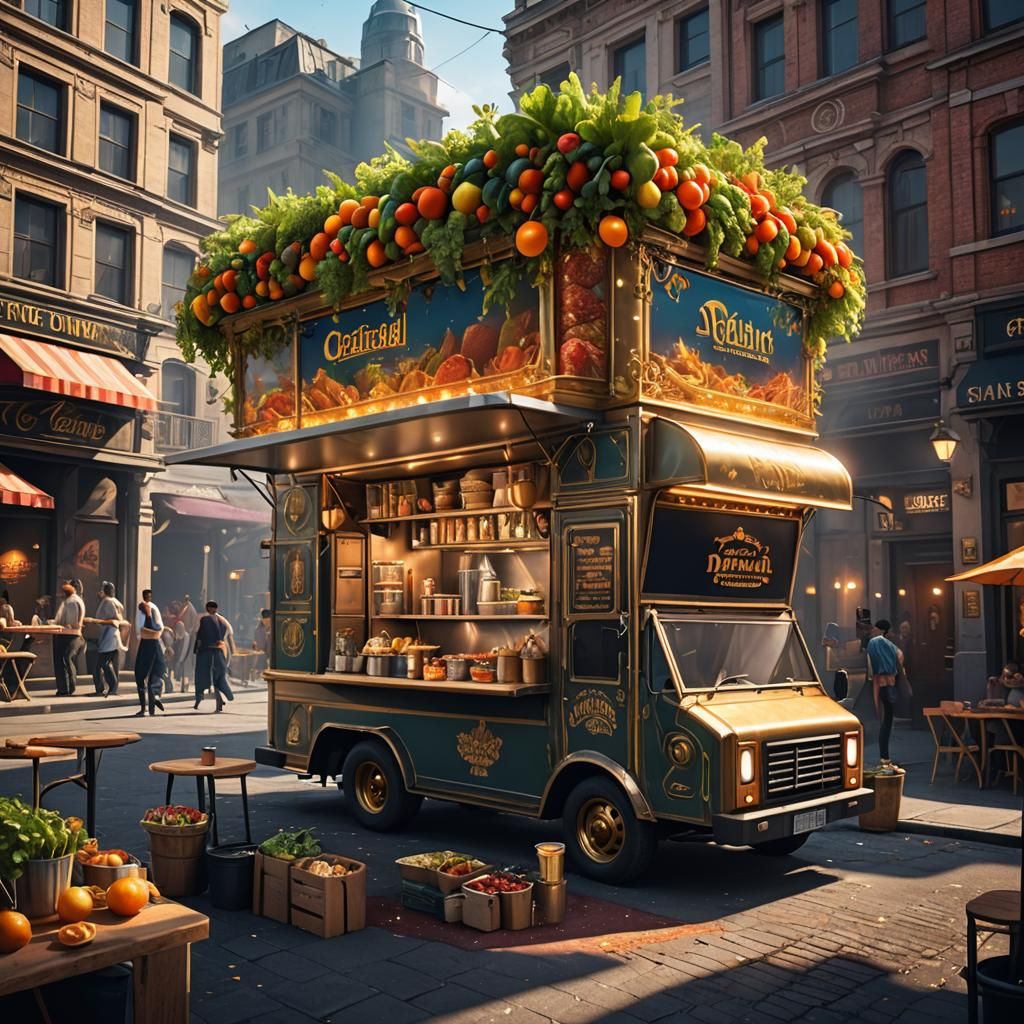 Futuristic Two-Story Food Truck with Solar Panels