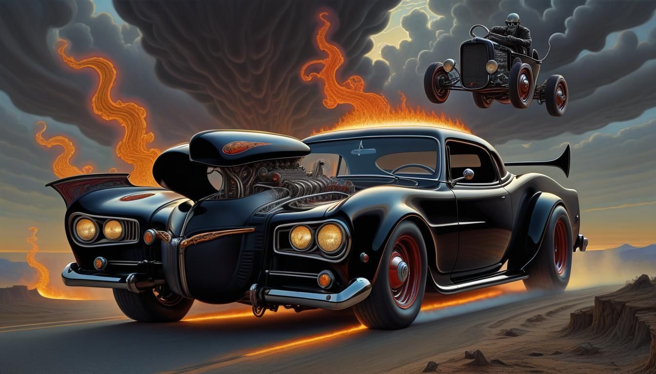 Black Hot Rod in Psychedelic Photorealism