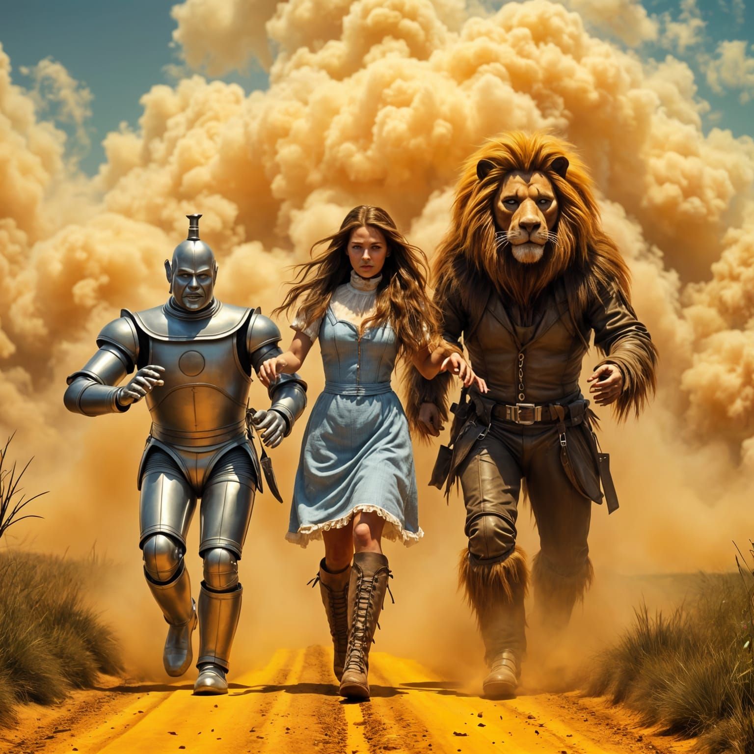 Vibrant Yellow Brick Road Scene in a Sandstorm